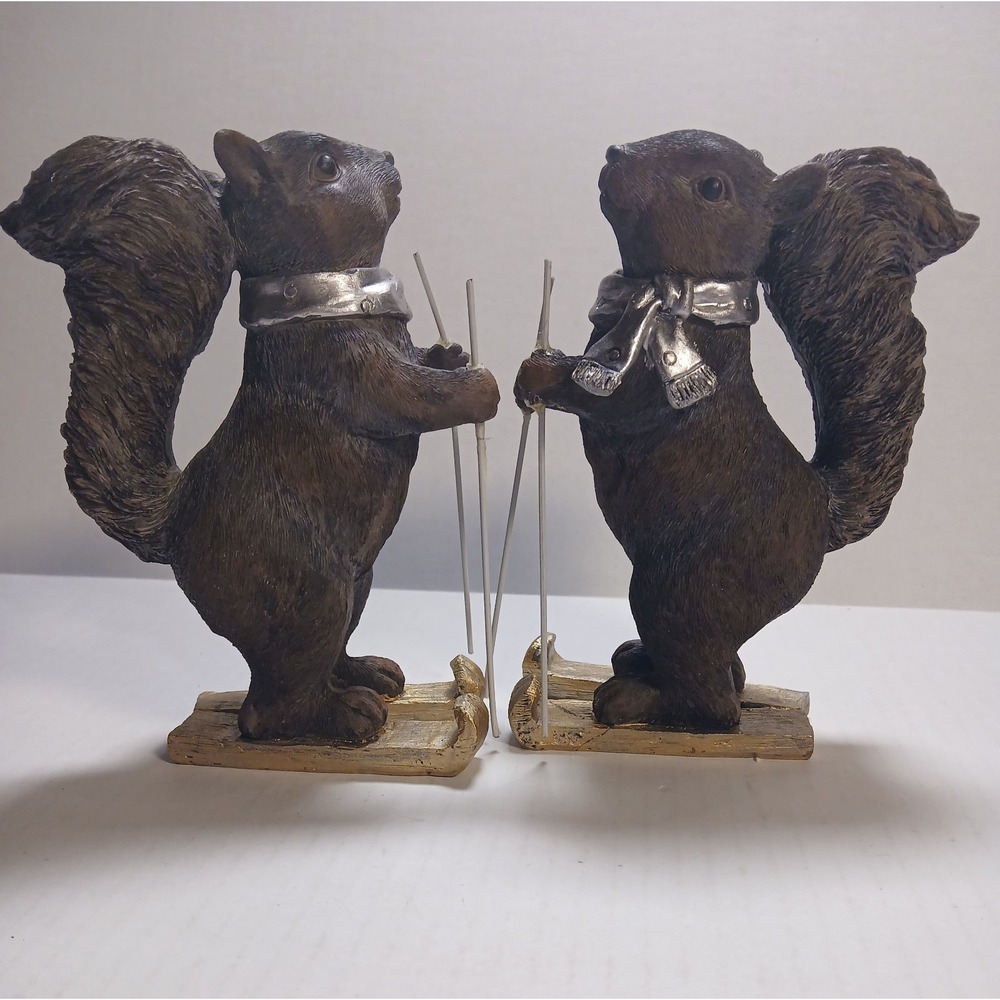 Set Of Brown  Cute‎ Winter Skiing Squirrels Christmas Holiday Decor